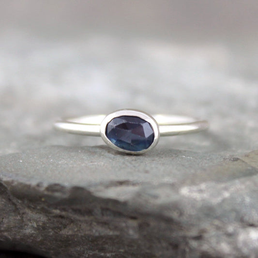 Blue Sapphire Ring - Rose Cut Sapphire Gemstone Stacking Rings