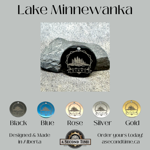 Stainless Steel Pet ID Tag - Featuring Iconic Alberta Mountain Images - 5 colors, laser engraved and personalized for you