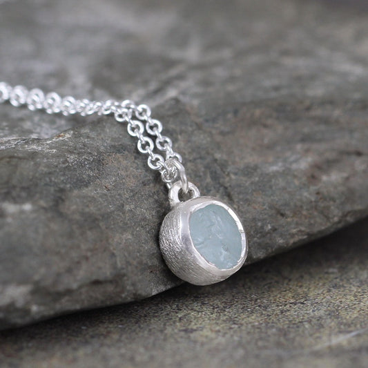 Aquamarine Pendant - Rough Raw Uncut March Birthstone Jewellery