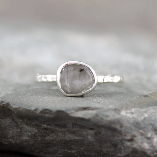 Misty Grey Sapphire Ring - Rose Cut Sapphire Gemstone Stacking Rings
