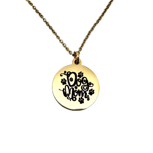 Dog Mom Pendant - Stainless Steel in your choice of Rose, Yellow or White