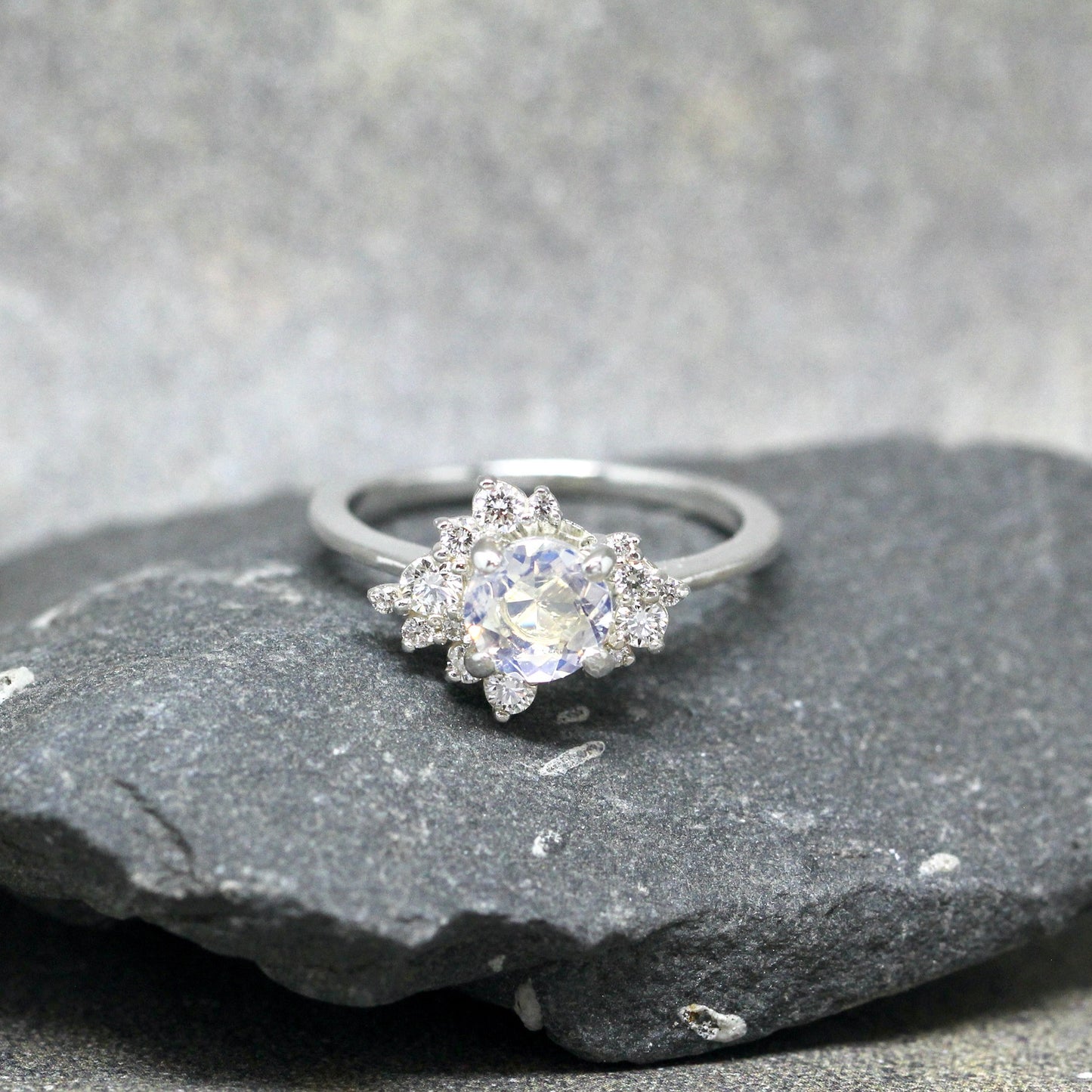 Moonstone & Diamond Modern Halo Ring