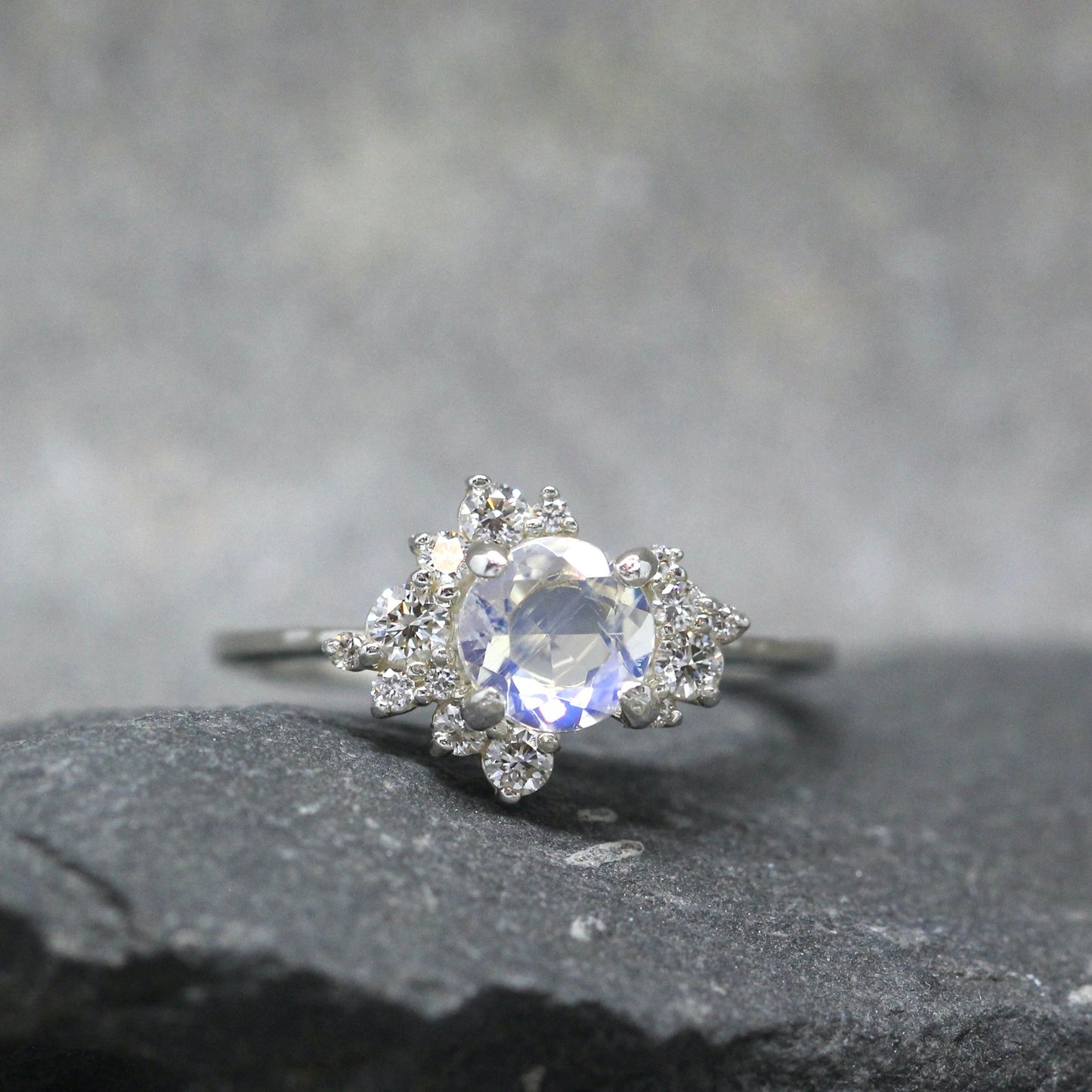 Moonstone & Diamond Modern Halo Ring