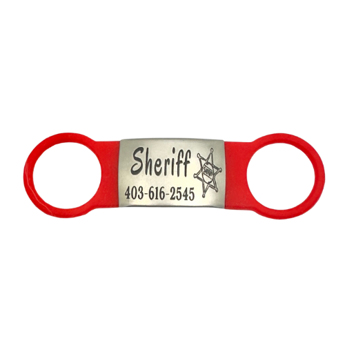 Sheriff Badge motif SILENT PET TAGS - Stainless Steel and Silicone - Over the collar Pet ID Tags - 3 Sizes to Choose from - Deep Laser Engraved