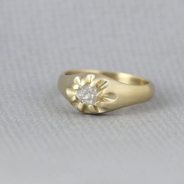 Man's Raw Diamond Ring - 14K Yellow Gold - Classic Style Ring - April Birthstone - Raw Gem Rings