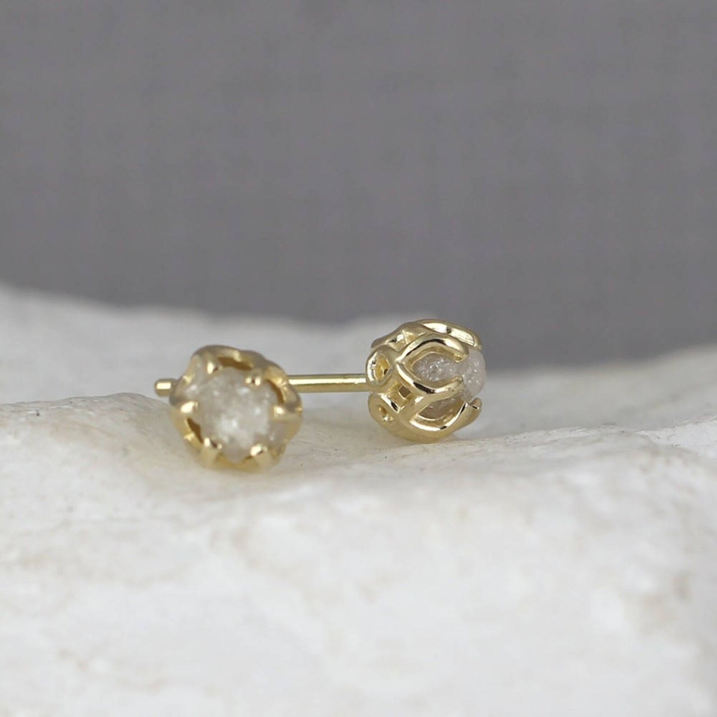 Yellow Gold Uncut Diamond Earrings - 14K Yellow Gold Stud Earring