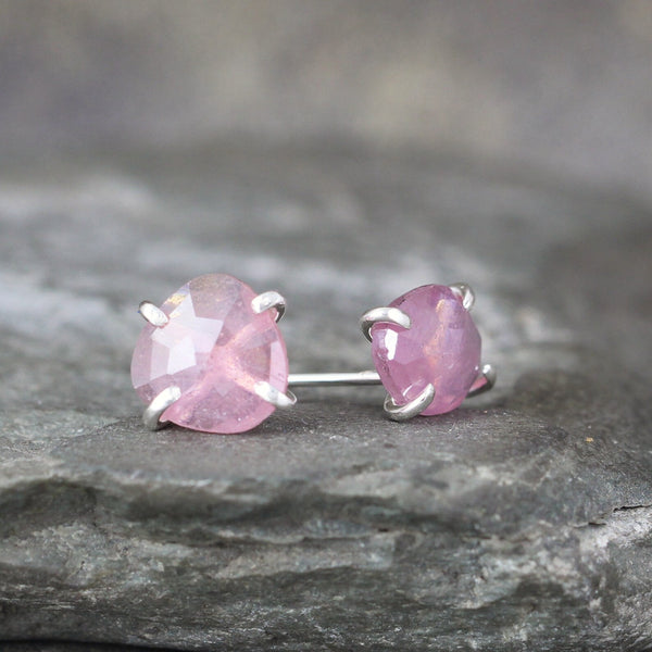 Sterling Silver Rose Cut Pink Sapphire Earrings