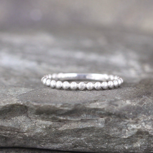 Skinny Stacking Beaded Band - Sterling Silver Stacking Ring