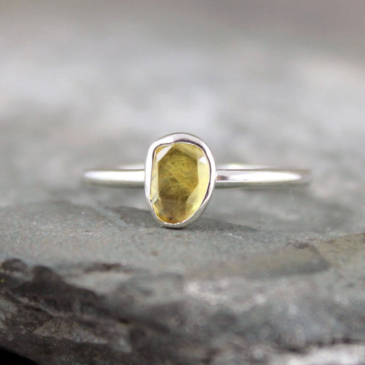 Yellow Sapphire Ring - Rose Cut Sapphire Gemstone Stacking Rings