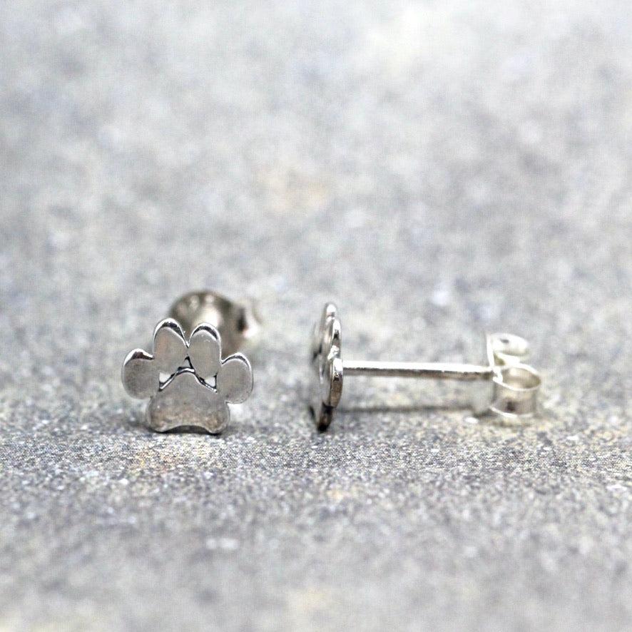 Paw Print Sterling Silver Stud Earrings