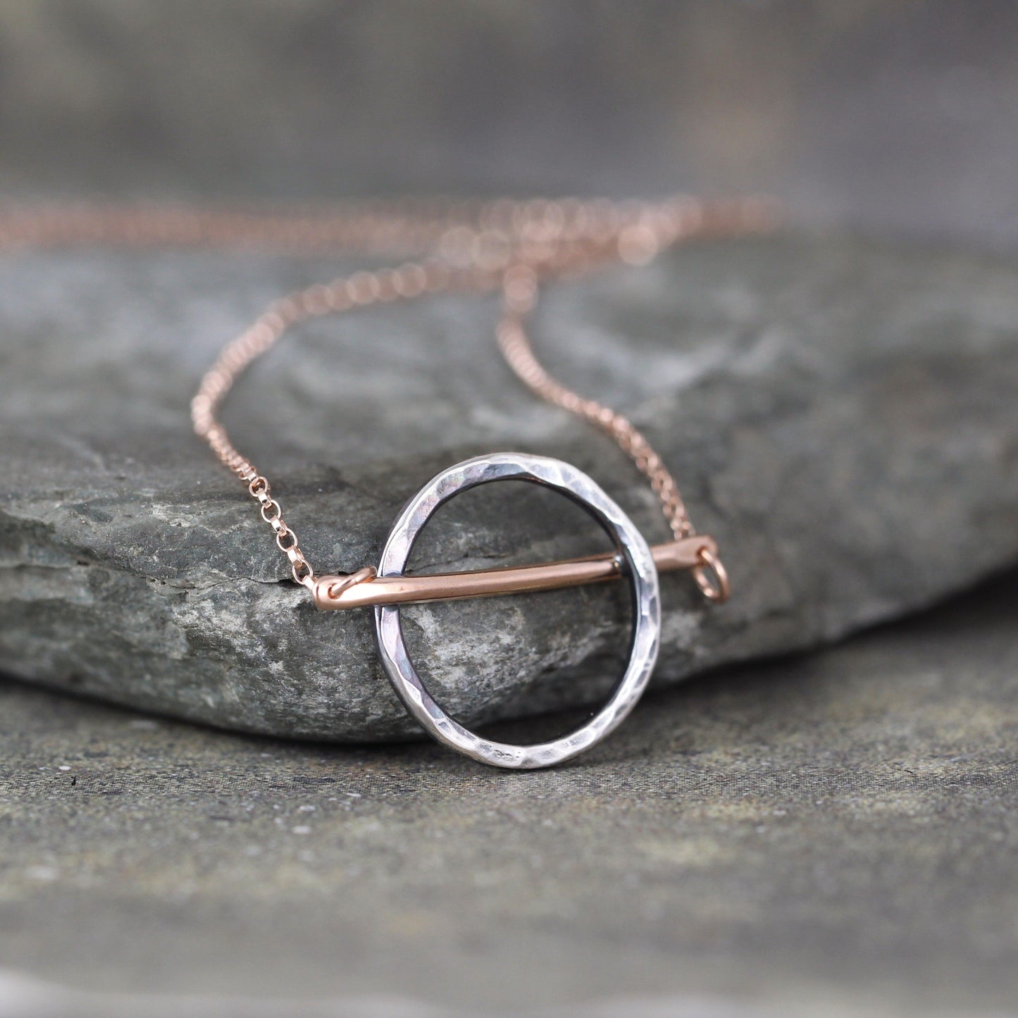 Modern Mixed Metals Circle Necklace - 14K Rose Gold and Sterling Silver