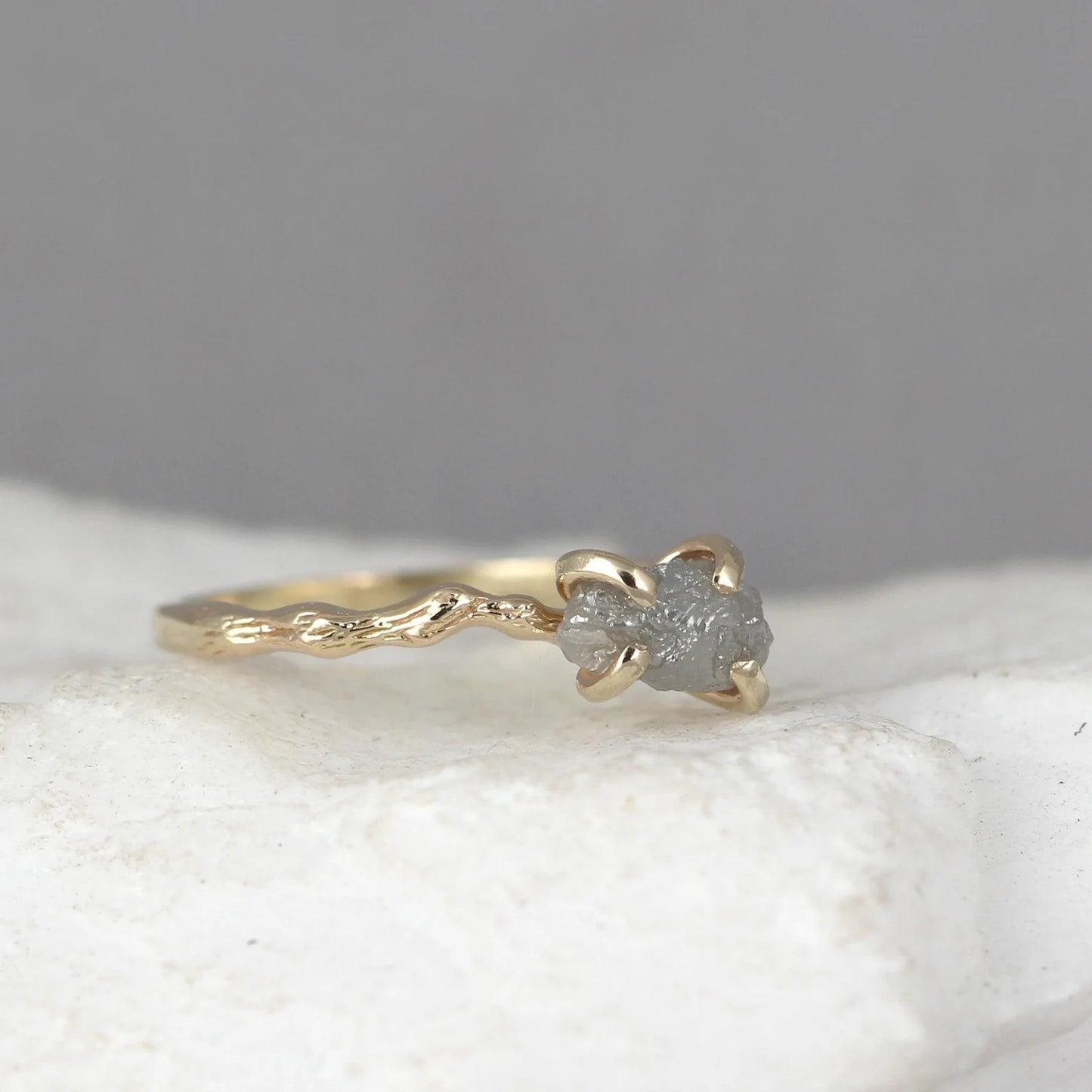 Twig Engagement Ring - Raw Uncut Rough Diamond Twig Ring - 14K Yellow Gold Branch Rings - Tree Branch Wedding Ring - Made in Canada