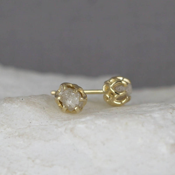 Yellow Gold Uncut Diamond Earrings - 14K Yellow Gold Stud Earring