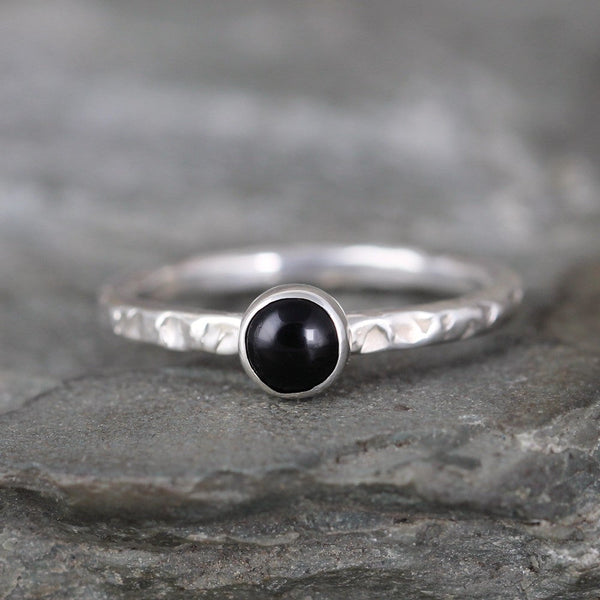 Onyx Stacking Ring - Rustic Sterling Silver - Black Onyx