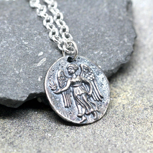 Guardian Angel Pendant - Mythological Coin Necklace - Sterling Silver