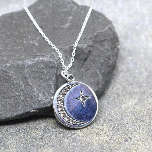 Star and Moon Accented Sterling Silver Necklace