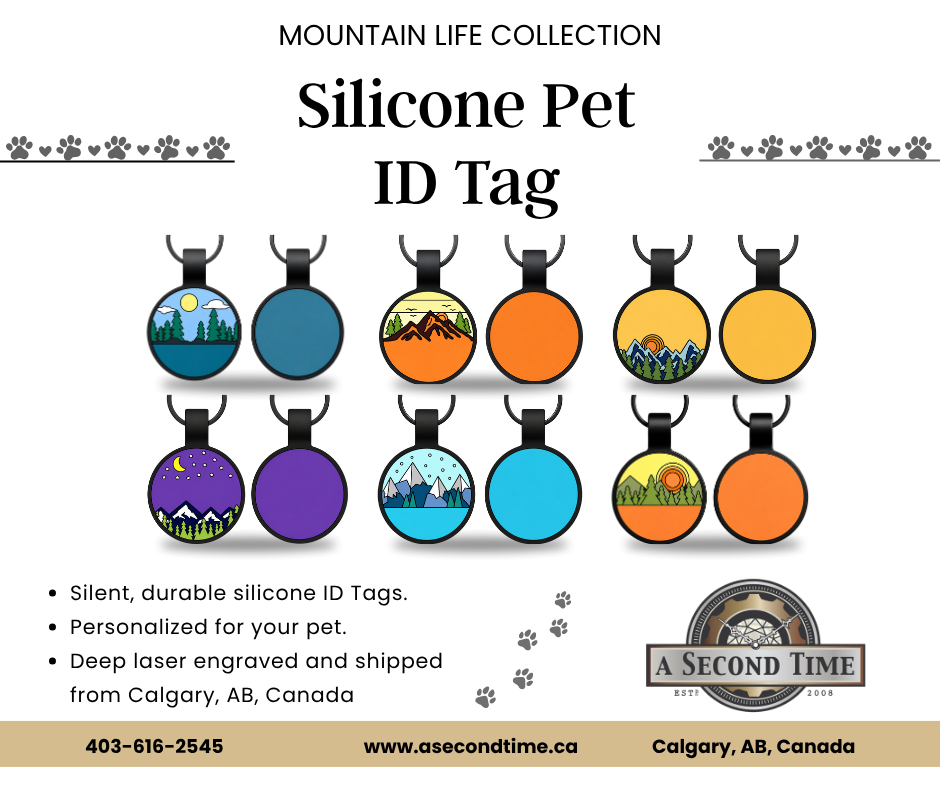 Mountain Life Collection - Silicone Pet ID Tags - Round Shape Silent Pet Tags