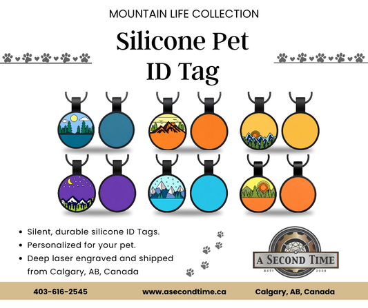 Mountain Life Collection - Silicone Pet ID Tags - Round Shape Silent Pet Tags