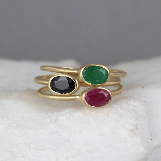 Gemstone Stacking Ring - 14K Yellow Gold - Ruby, Sapphire or Emerald