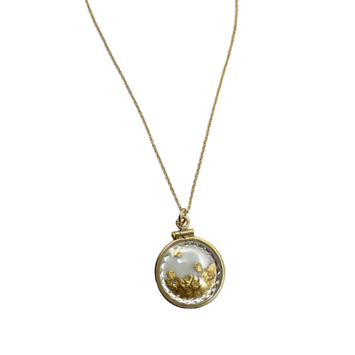 Natural Gold Nuggets In See Through Glass Pendant