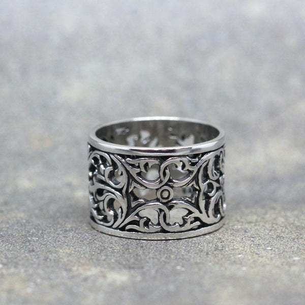 Wide Filigree Inspired Band - Sterling Silver