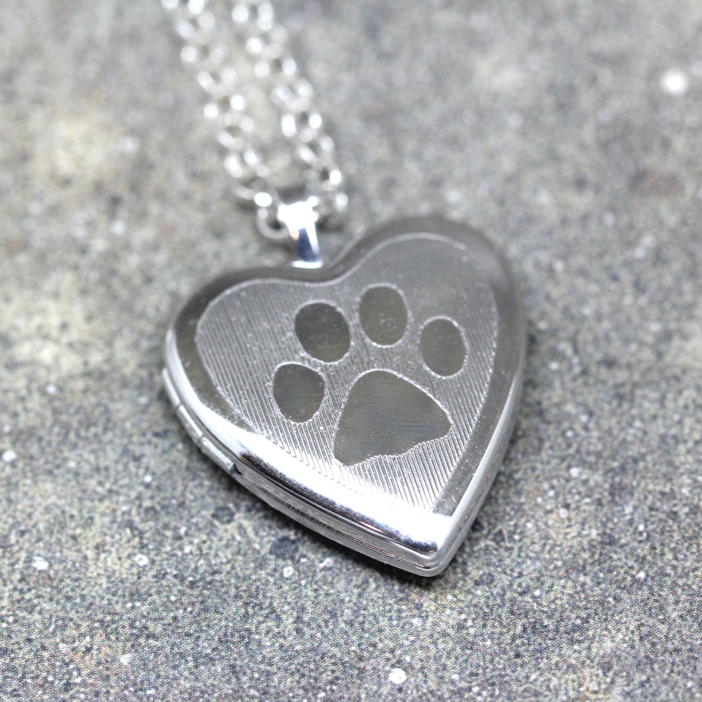 Paw Print Heart Locket with chain - Sterling Silver