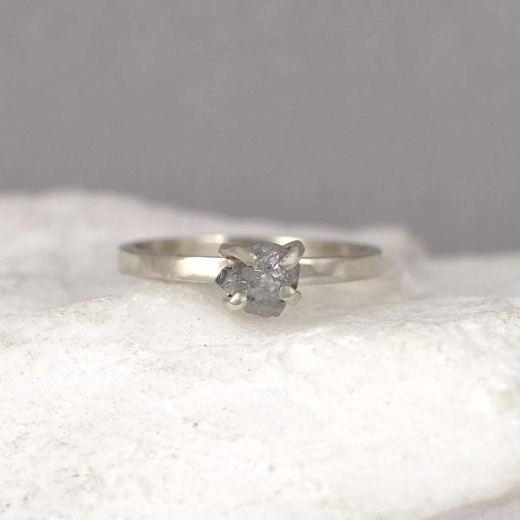 14K White Gold Rough Diamond Ring - Alternative Unique Engagement Ring