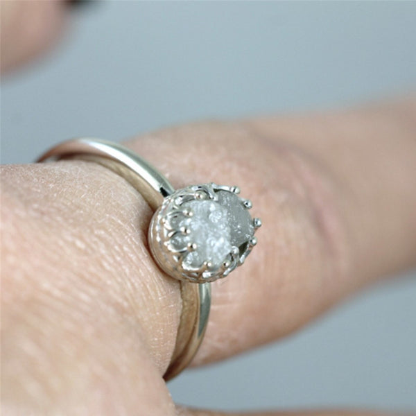 White Gold Raw Diamond Ring - Vintage Style Setting - 14K Gold - Rough Uncut Diamond Engagement Rings
