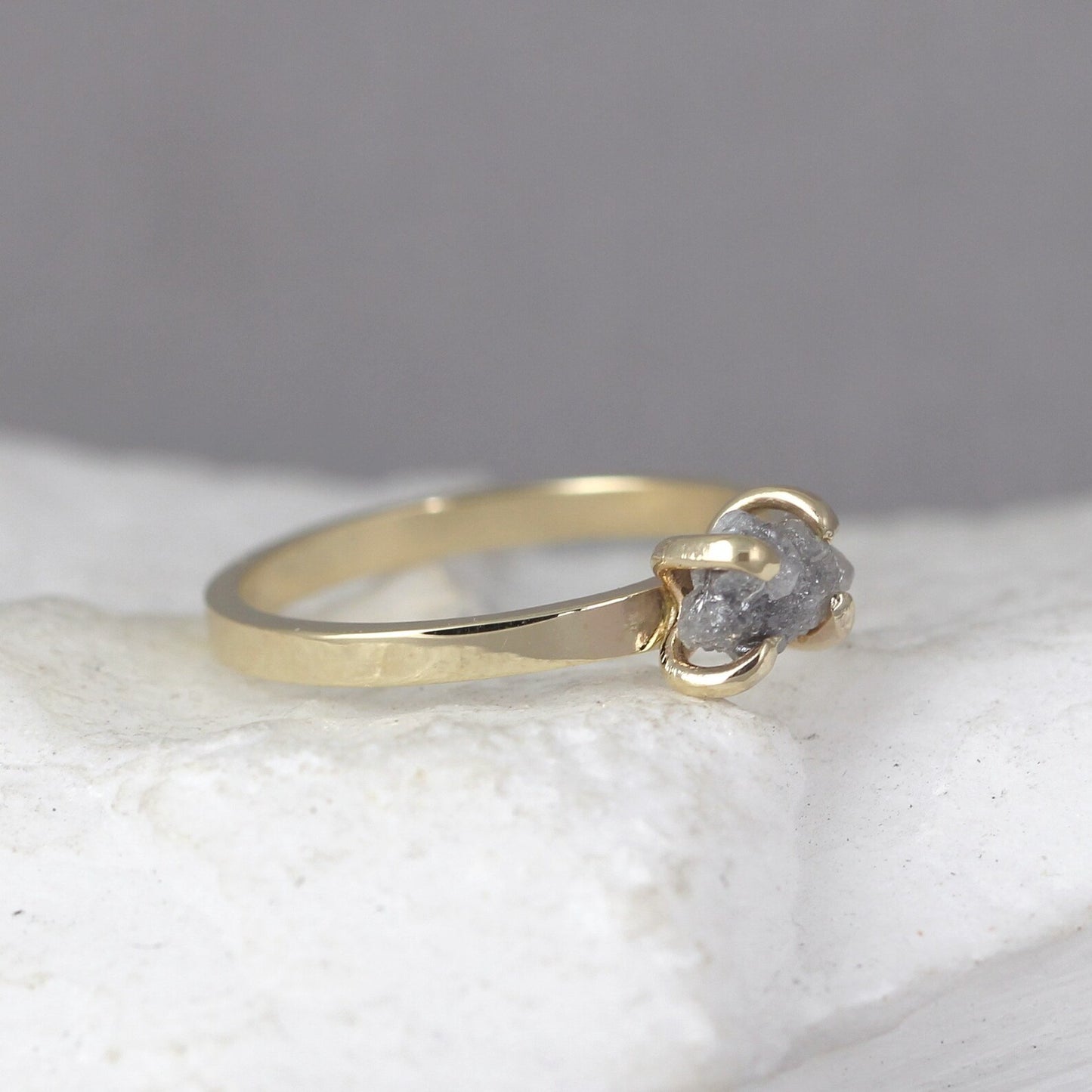 Raw Uncut Diamond Engagement Ring - 14K Yellow Gold - Rough Diamond Gemstone Ring