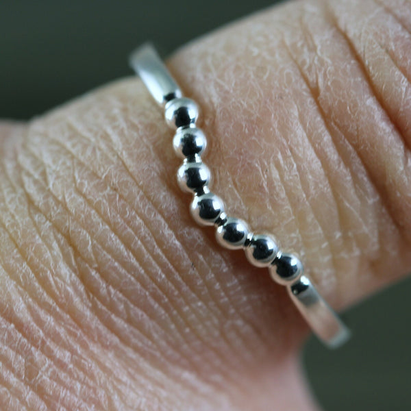 Sterling Silver Beaded Contour Stackable Ring - Curved Stackable Band