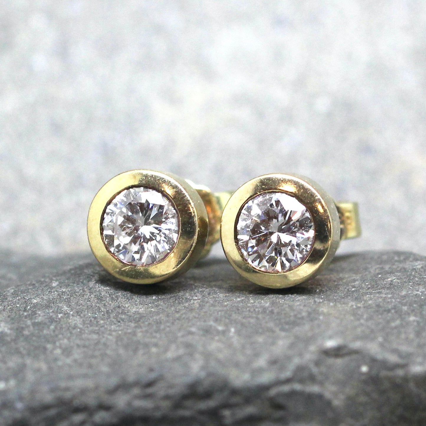 Diamond Earrings - Modern Natural Diamond Earring - 14K Yellow Gold