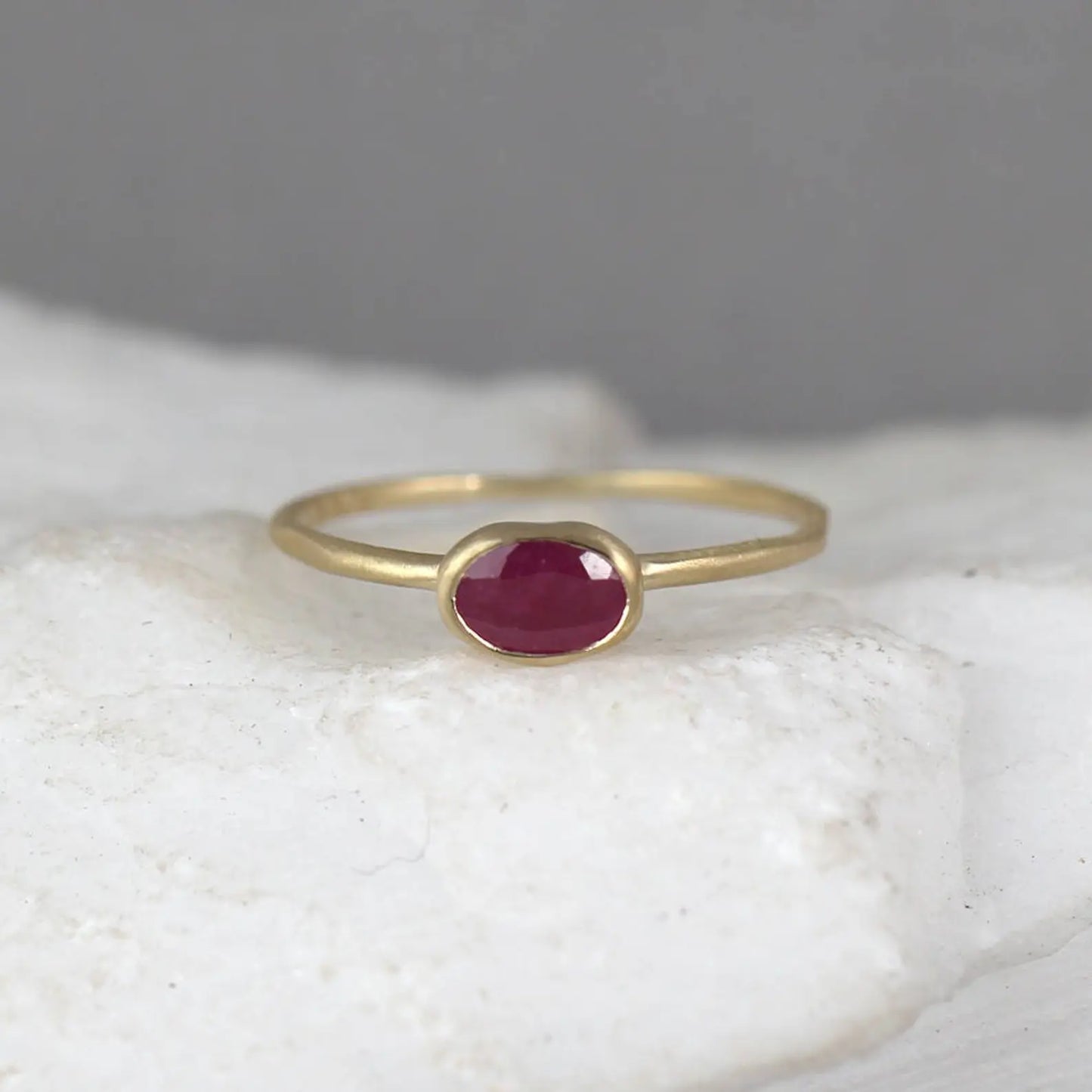 Gemstone Stacking Ring - 14K Yellow Gold - Ruby, Sapphire or Emerald