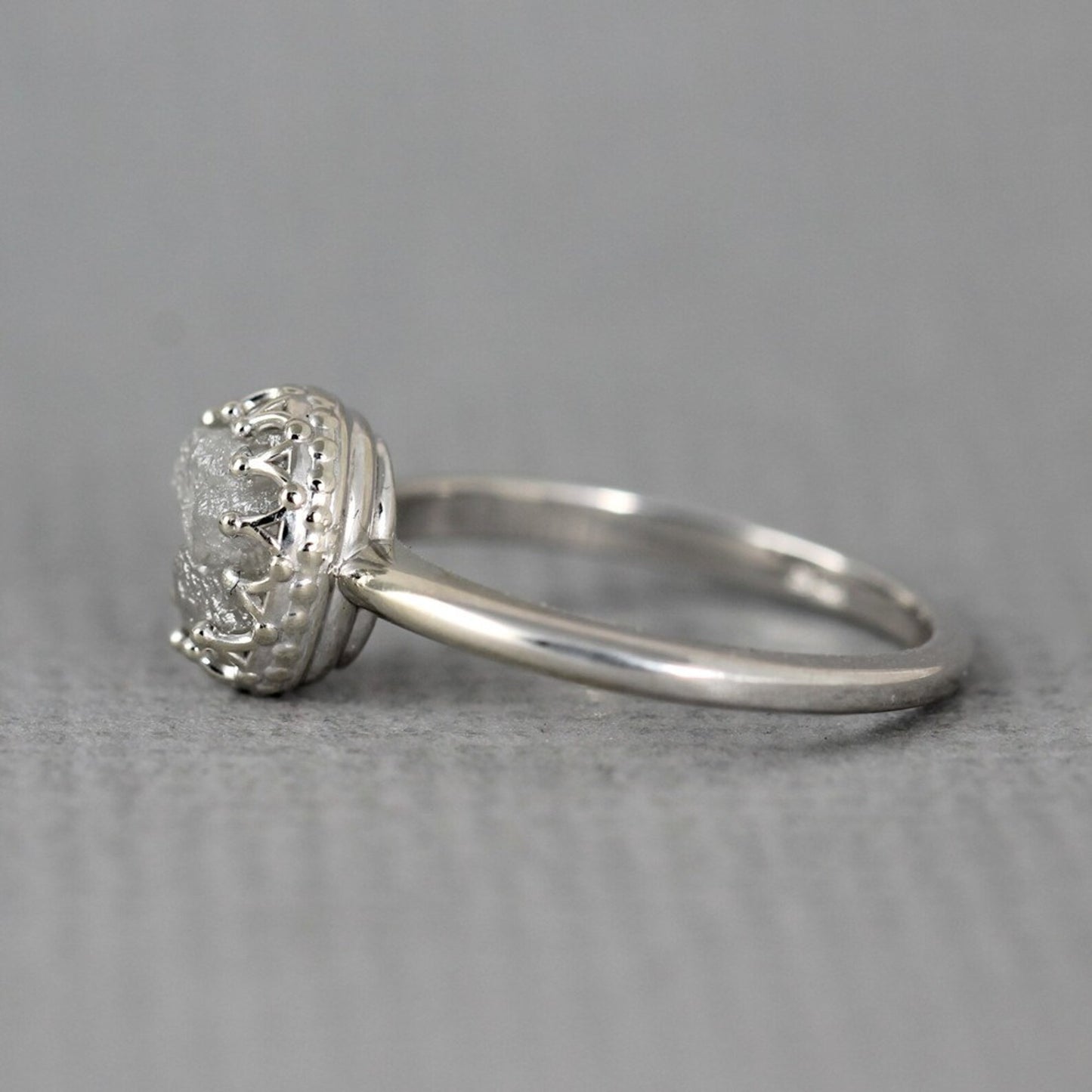 White Gold Raw Diamond Ring - Vintage Style Setting - 14K Gold - Rough Uncut Diamond Engagement Rings