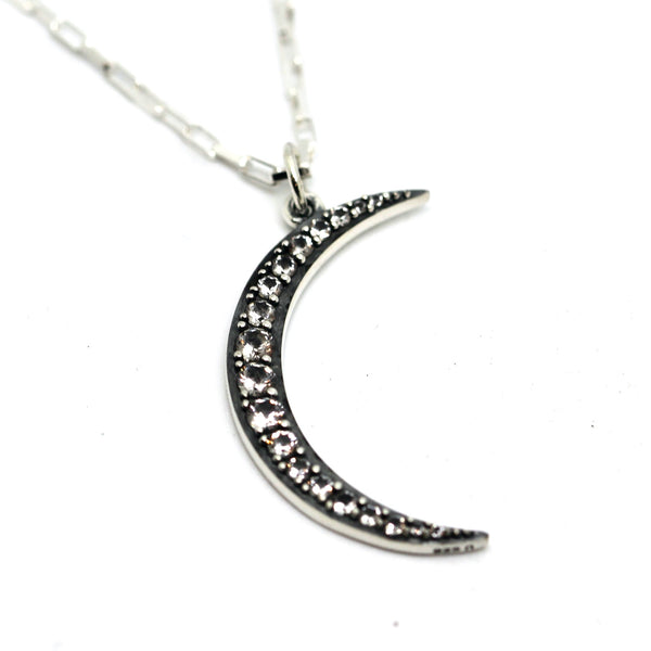 Sparkling Crescent Moon Sterling Silver Necklace