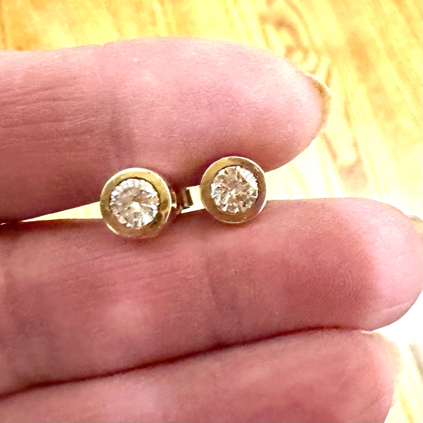 Diamond Earrings - Modern Natural Diamond Earring - 14K Yellow Gold