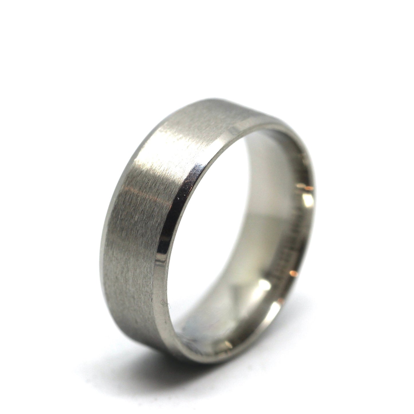 Stainless Steel Band - 8mm Wide – Engravable - Men’s or Ladies Rings – Beveled Edge Matte Finish