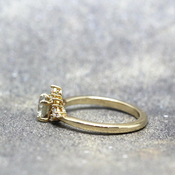 Yellow Gold Modern Halo Ring with Sparkling Icy Champagne Natural Diamond