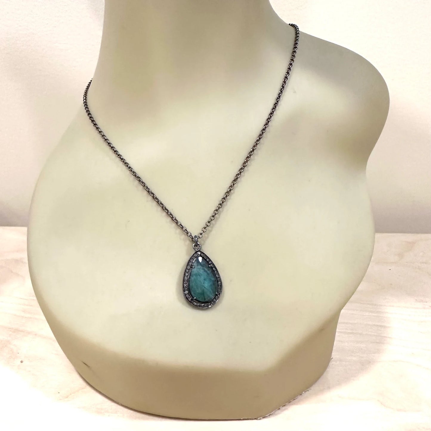 Emerald and Raw Diamond Pendant