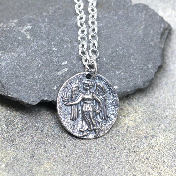 Guardian Angel Pendant - Mythological Coin Necklace - Sterling Silver