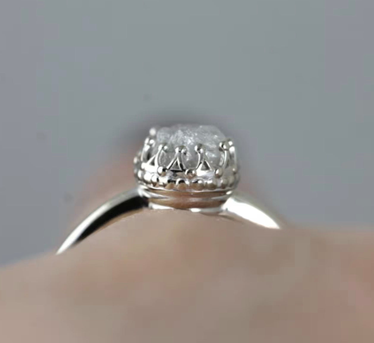 White Gold Raw Diamond Ring - Vintage Style Setting - 14K Gold - Rough Uncut Diamond Engagement Rings