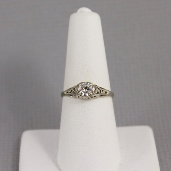 Moissanite Engagement Ring - 14K White Gold - Filigree Antique Style Ring - Forever Brilliant Moissanite - Alternative Diamond Rings