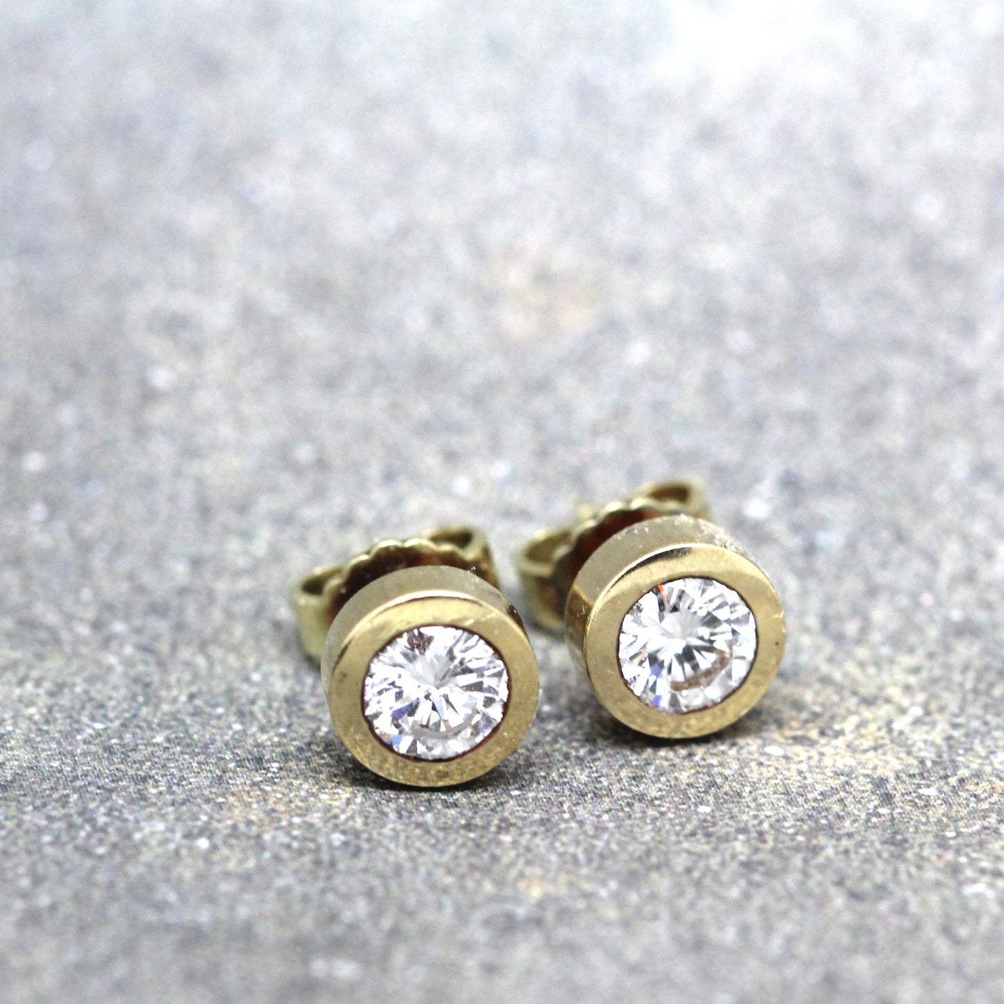 Diamond Earrings - Modern Natural Diamond Earring - 14K Yellow Gold