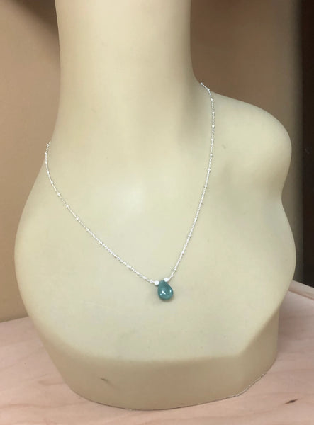 Emerald Teardrop Necklace - May Birthstone - Sterling Silver