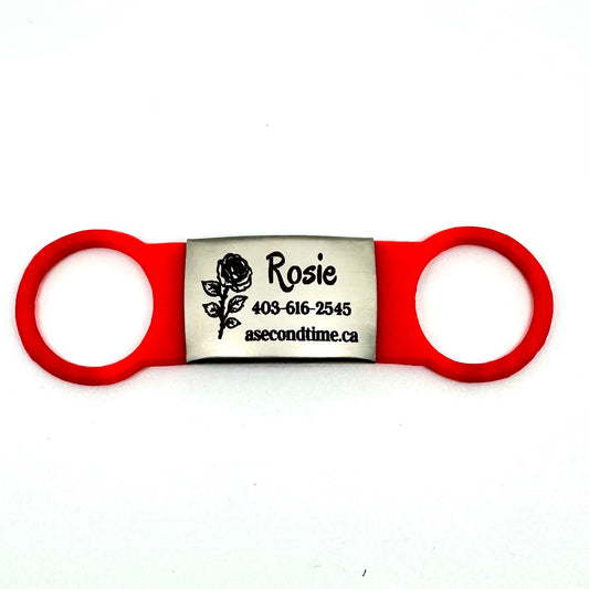 Rose style Over the collar Pet ID Tags - SILENT PET TAGS - No Dangle, No Jingle, Safer than other tags -Stainless Steel and Silicone - 3 Sizes to Choose from - Deep Laser Engraved