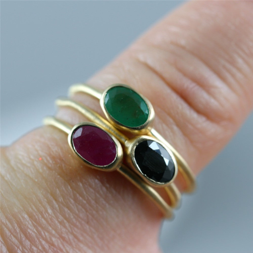 Gemstone Stacking Ring - 14K Yellow Gold - Ruby, Sapphire or Emerald