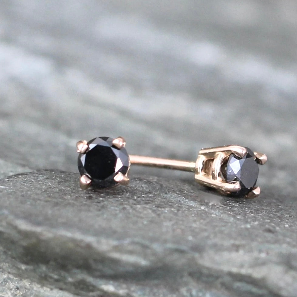 Natural Black Diamond Stud Earrings 14K Rose Gold