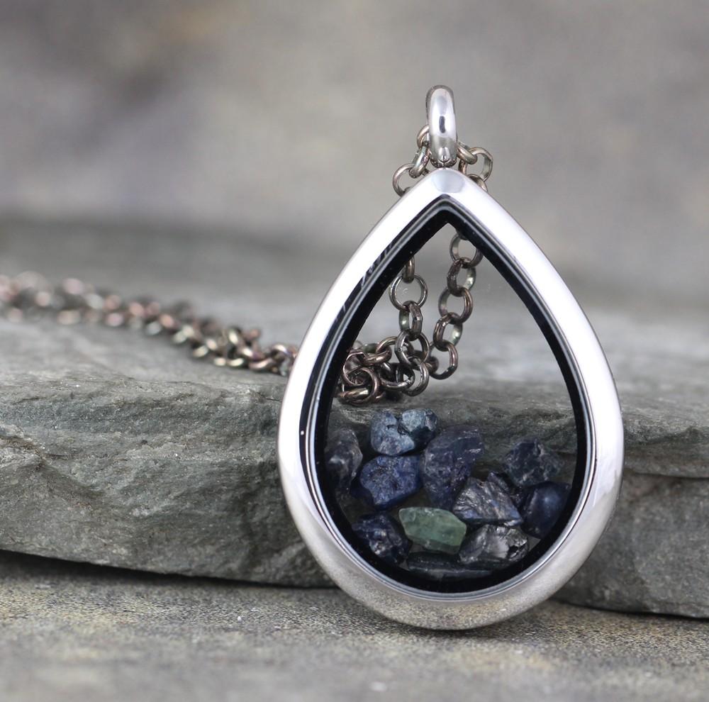 Glass Locket Raw Sapphire Pendant - Floating Gemstone Necklace – A Second  Time
