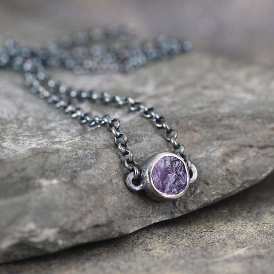February Birthstone Amethyst Pendant - Raw Uncut Rough Purple Amethyst Necklace