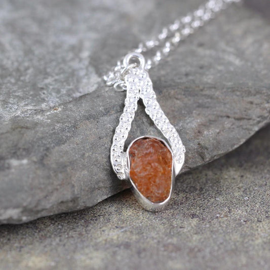 Fire Opal Pendant - Rough Uncut Raw Gemstone - Rustic Jewellery