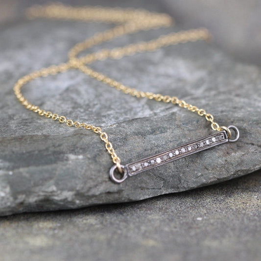 Diamond Bar Necklace - Rough Cut Genuine Diamonds - Layering Necklace - Yellow Gold Filled and Sterling Silver - Bar Pendant